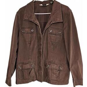 Eddie Bauer Women's Brown Canvas Utility Jacket with Buttoned Pockets Size XL